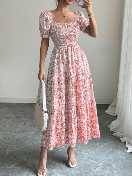 Puff Sleeve Printed Maxi Dresses