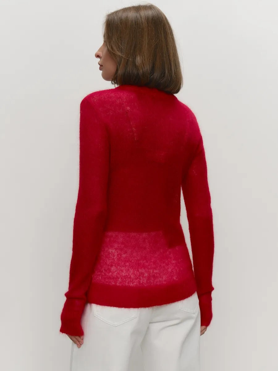 Mohair Crew Neck Pullover Sweater, Semi-sheer Base Layer Sweater