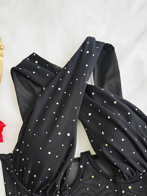 Fine Flash Trim Cross Mesh Perspective Bodysuits