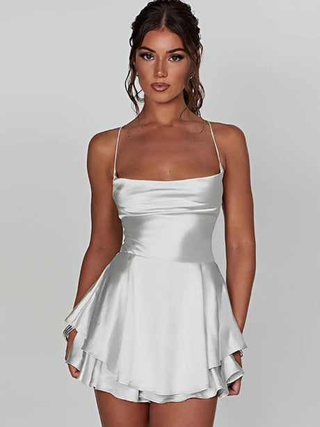 Camisoles Swing Collar Backless Drawstring Mini&Short Dresses