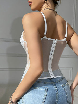 Lace Trim Splicing Mesh Perspective Camisoles