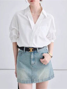 Loose-fitting, Versatile Blended Chiffon Short-sleeved Top