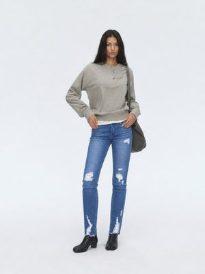 Washed Hole Stretch High-waisted And Slimming Pencil Pants Jeans