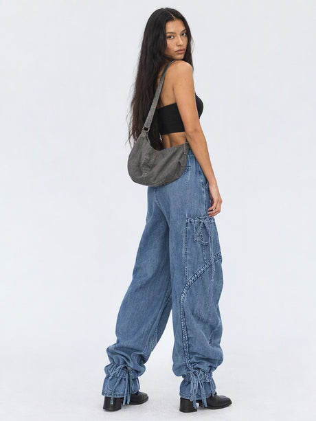Y2K Drawstring Bow Tie Loose-fitting Ankles Jeans