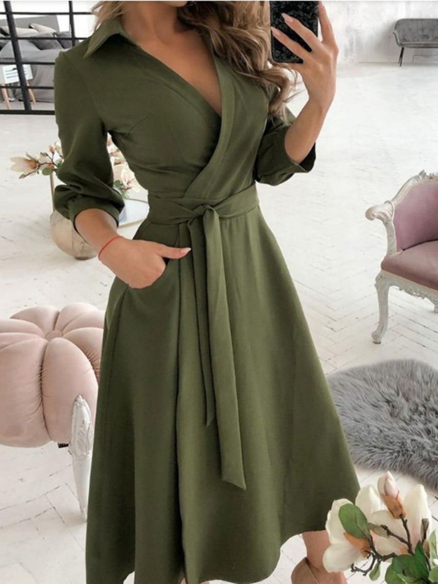 Lace Up Shirts Irregular Printed Maxi Dresses