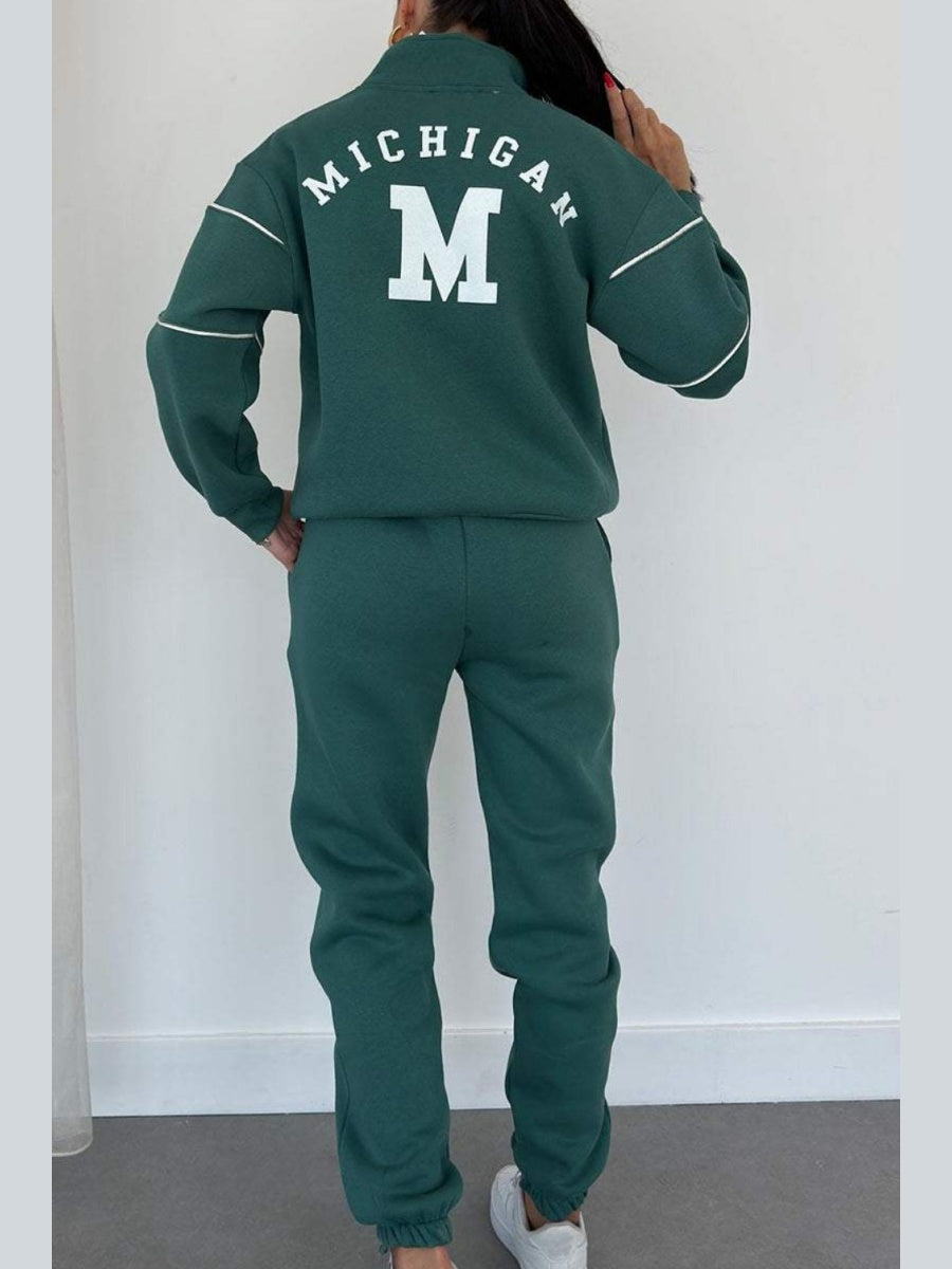 Letter Long-sleeved Hoodless Sweatshirt Pants Casual Sportswear Two-piece Set