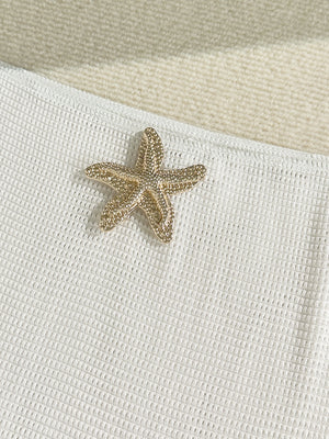 Solid Color Mesh Long Dress Starfish Swimsuit Bikini Three-piece Set