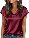 V-neck Satin Leisure Solid Color T-shirts