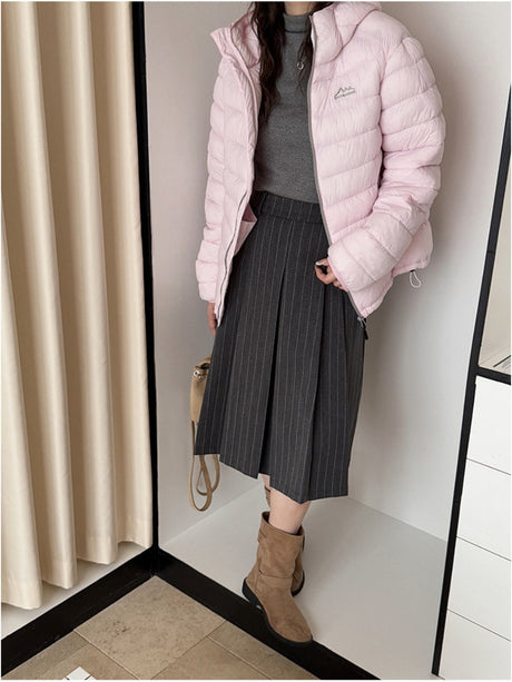 Hooded Zipper Pocket Quilting Lightweight Coat Stuffing Leisure Outdoor Cotton-padded Clothing