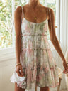 Resort-style Floral Print Multi-layered Ruffled Short Sundress