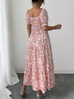 Puff Sleeve Printed Maxi Dresses