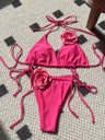 Solid Color Rose Drawstring Two-piece Swimsuit Bikini