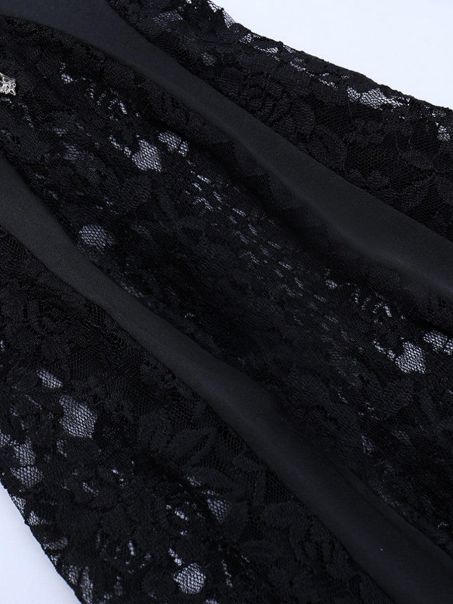 Hollow Lace Black Slightly Flared Pants