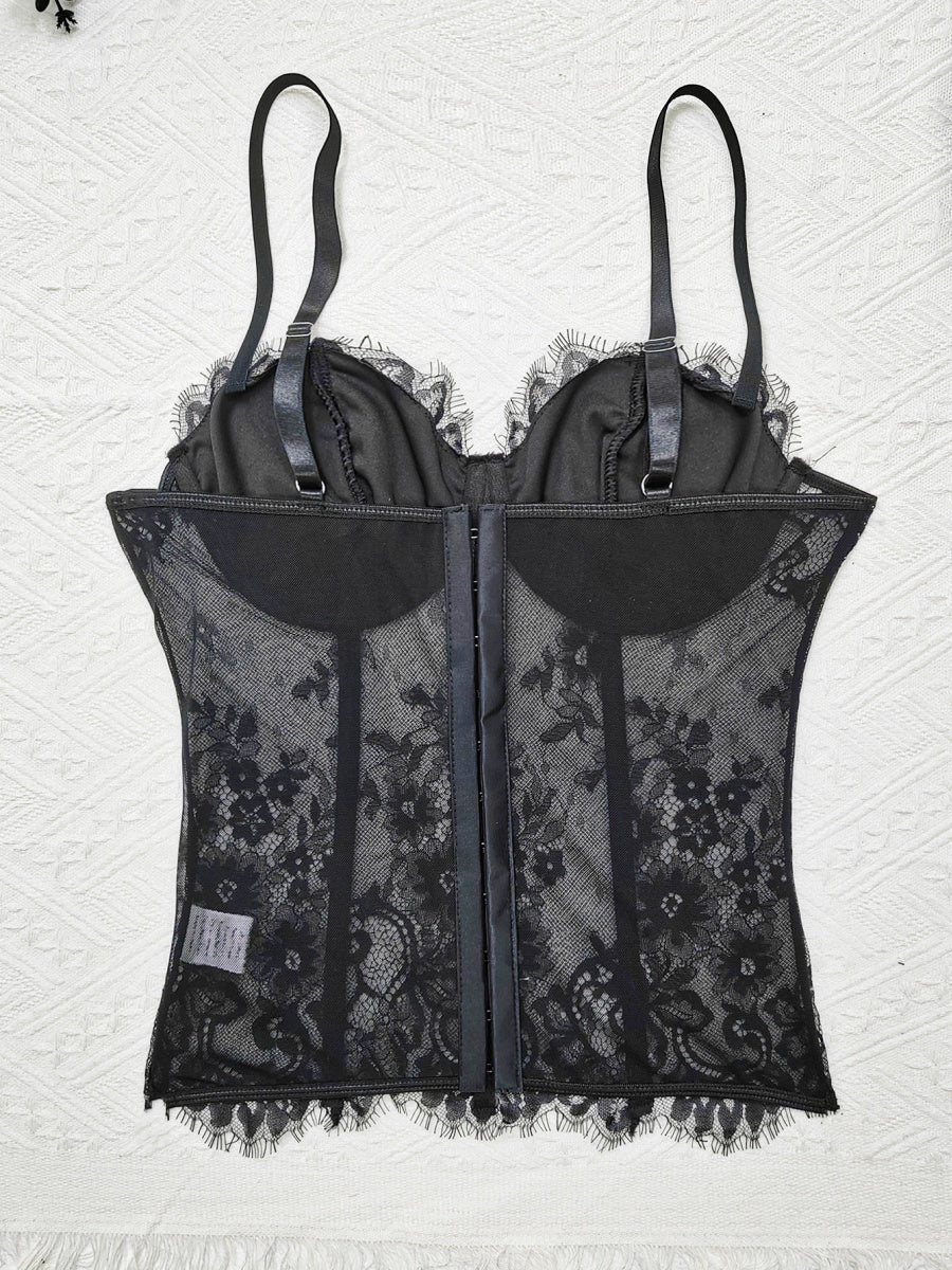 Lace Trim Splicing Mesh Perspective Camisoles