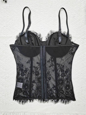 Lace Trim Splicing Mesh Perspective Camisoles