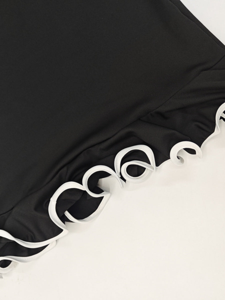 【SHIP AS USUAL】Crew Neck Sleeveless Lotus Leaf Crimping Mini&Short Dresses