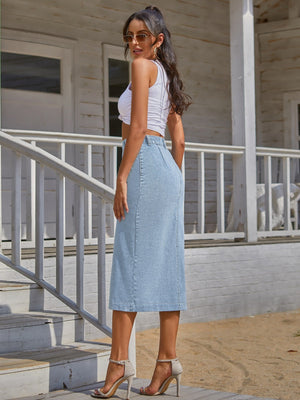 Irregular Slit Cowboy High Waist Skirts