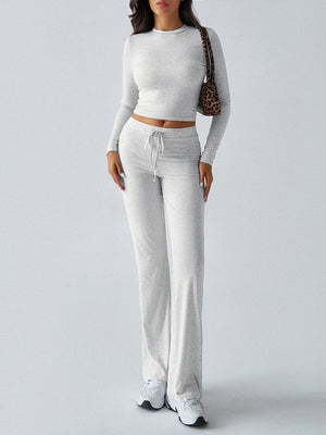 Casual Sporty Slim-fit Long-sleeved Top And Drawstring Trousers Two-piece Set