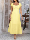 Tie-waist Ruched Puff Sleeve Long Dress