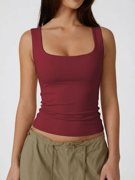 Square Collar Leisure Tank Tops