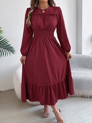 Wood Ear Waist Pleats Maxi Dresses