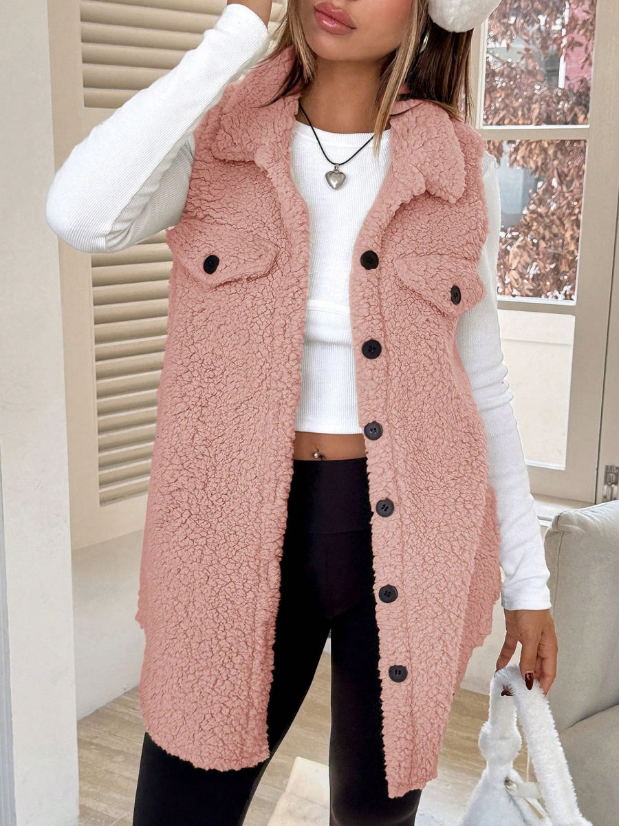 Solid Color Lapel Open Buckle Loose Temperament Commuting Imitation Lambskin Vests