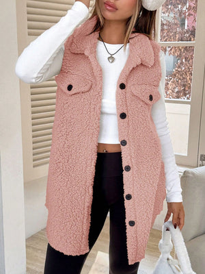 Solid Color Lapel Open Buckle Loose Temperament Commuting Imitation Lambskin Vests