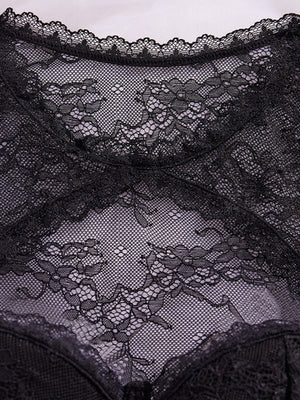 Lace Trim Splicing Mesh Perspective Bodysuits