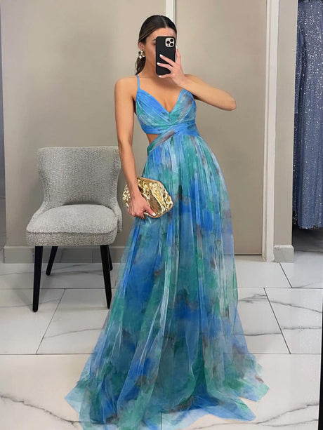 Mesh Floral Print Long Dress