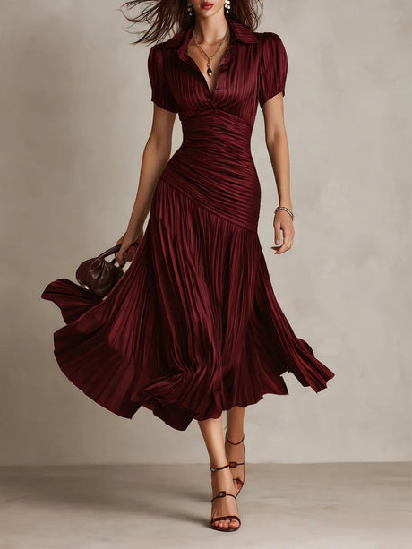 Stripes Satin Splicing Big Swing Temperament Maxi Dresses