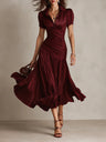 Stripes Satin Splicing Big Swing Temperament Maxi Dresses