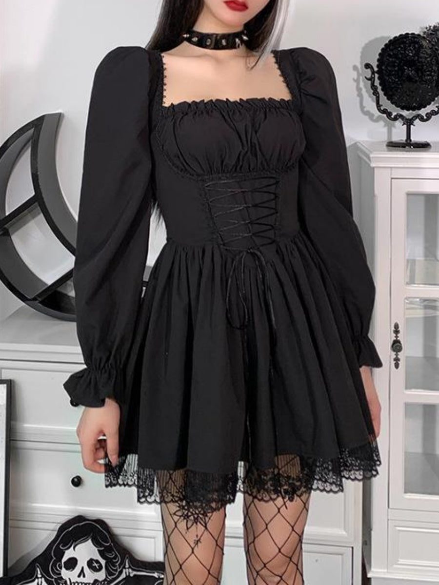 Halloween Lace Bandage Square Collar Mini&Short Dresses