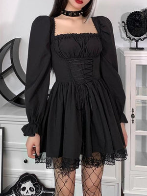 Halloween Lace Bandage Square Collar Mini&Short Dresses