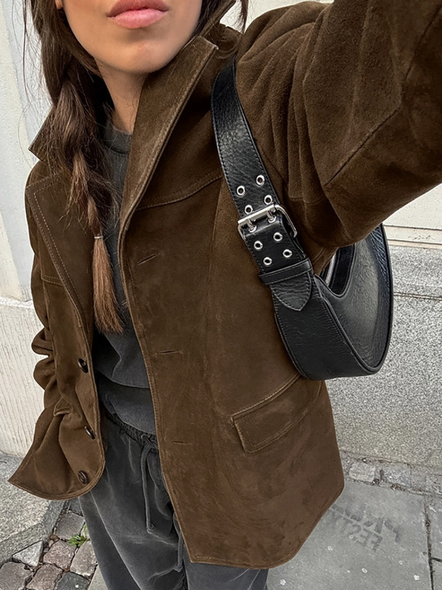 Liber Autumn Women's Buttons Suede Jackets