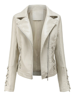 Weaving Bandage Leisure Leather Jacket
