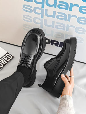 Distressed Thick-soled Lace-up Leather Shoes