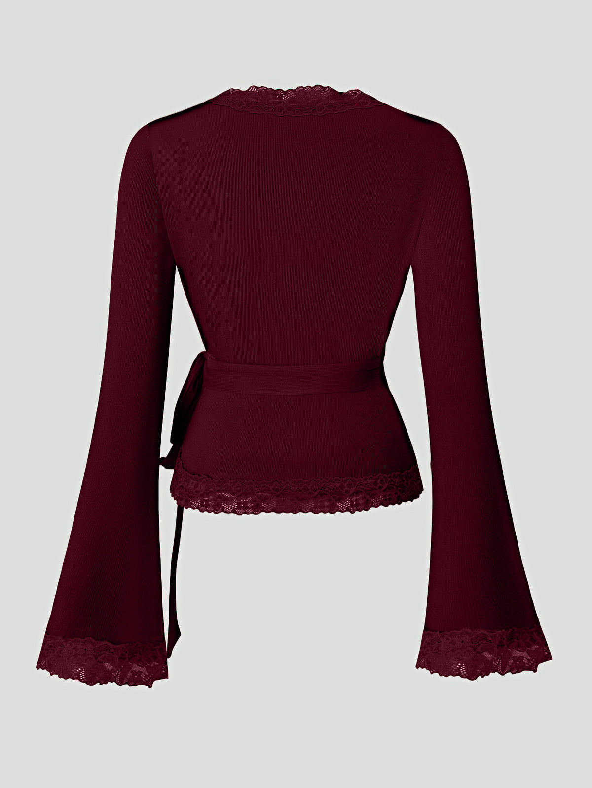 Lace-trimmed V-neck Bell Sleeve Slim Fit T-shirt