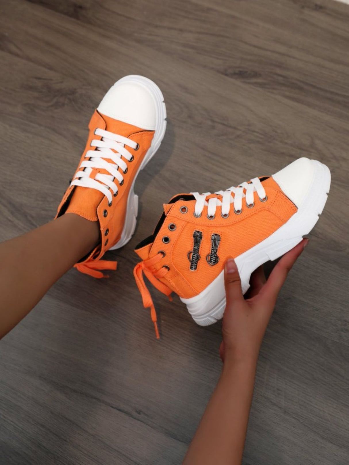 Heart Zipper Denim High-Top Casual Sneakers