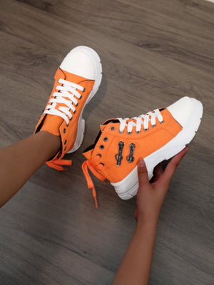 Heart Zipper Denim High-Top Casual Sneakers