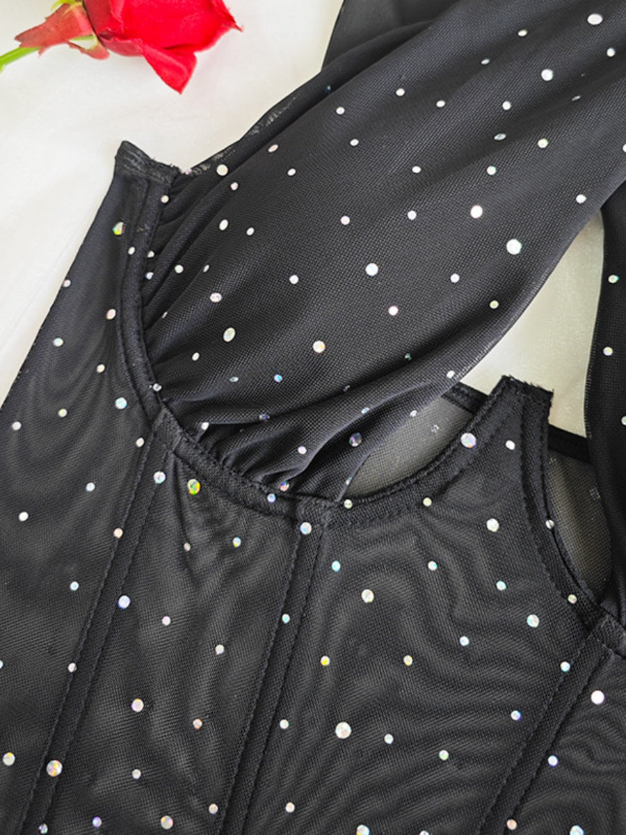 Fine Flash Trim Cross Mesh Perspective Bodysuits