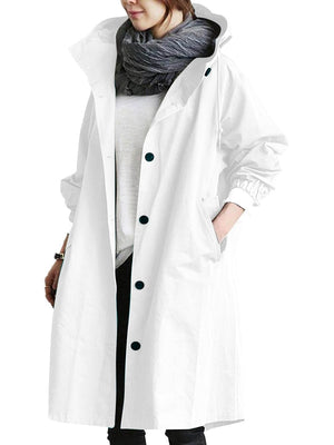 Oversized Hooded Single-Breasted Mid-Length Trench Coat