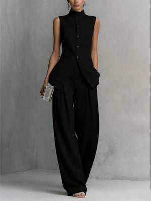 Flowy Casual Sleeveless Vest And Solid Color Trousers Two-piece Set