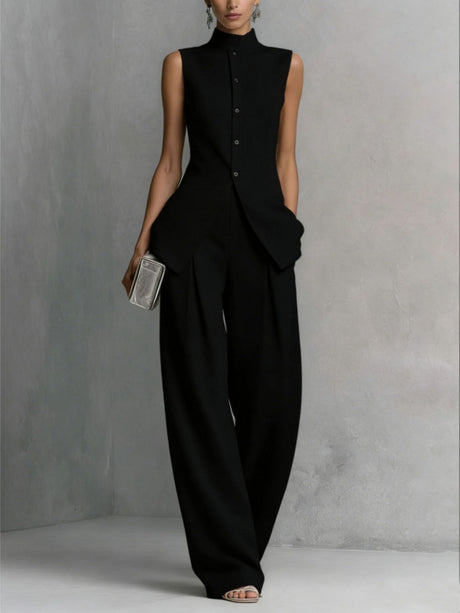 Flowy Casual Sleeveless Vest And Solid Color Trousers Two-piece Set