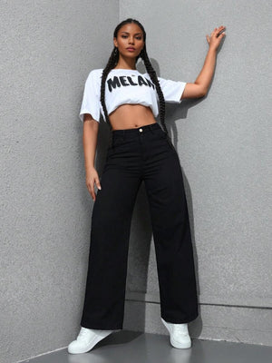 High Waist Wash Water Straight Jeans