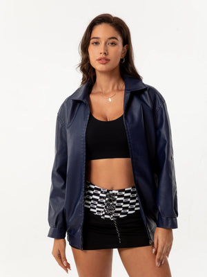 Street Cool Loose Pocket Leather Jacket