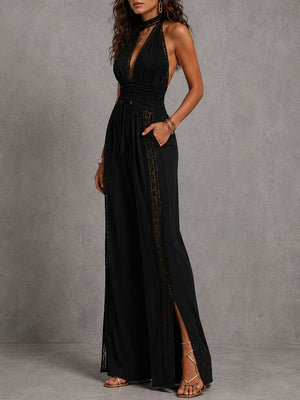 V-neck Lace Stitching Temperament Grace Pants Jumpsuits
