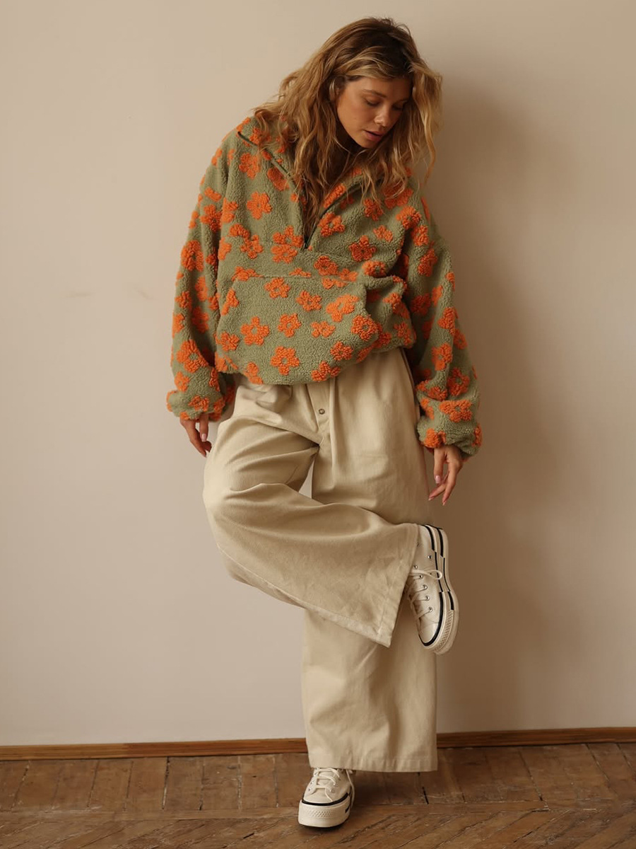 Fleece Flowers Keep Warm Pocket Sweatshirts&Hoodies