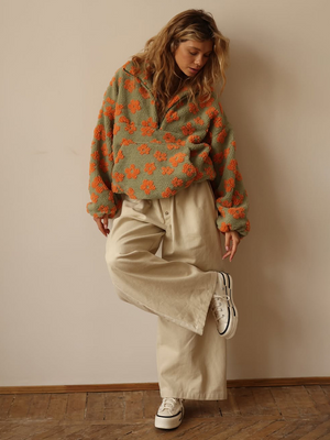 Fleece Flowers Keep Warm Pocket Sweatshirts&Hoodies