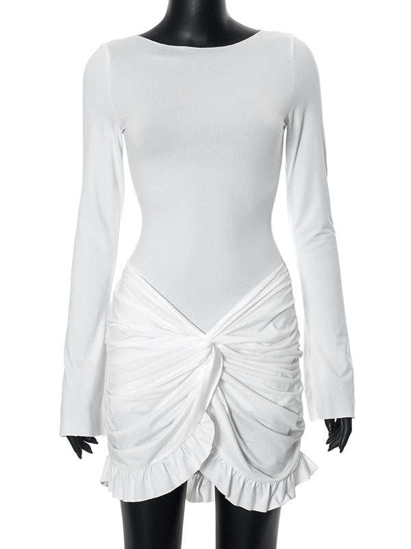 Liber Spring Women's Pleated Solid Color Mini&Short Dresses