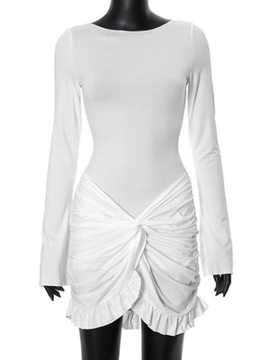 Liber Spring Women's Pleated Solid Color Mini&Short Dresses